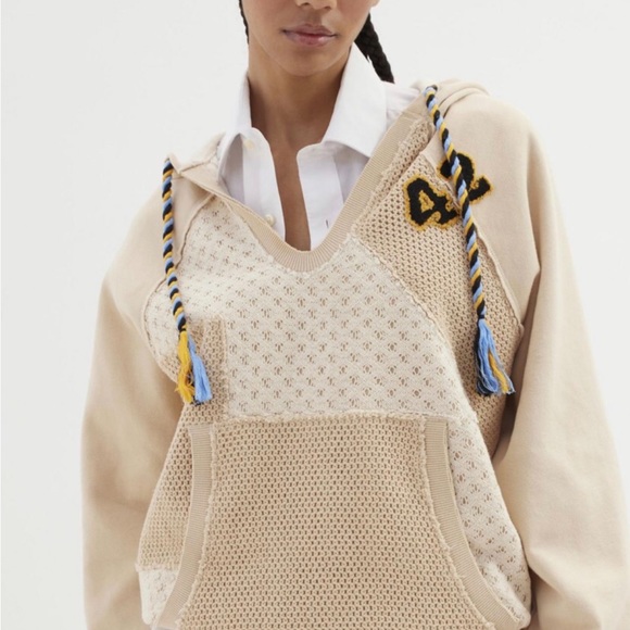 Urban Outfitters Bdg Carl Textured Hoodie Sweatshirt Drawcord Embroider Varsity - Picture 4 of 8